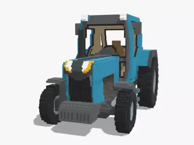 Voxel Tractor Low-poly 3D model