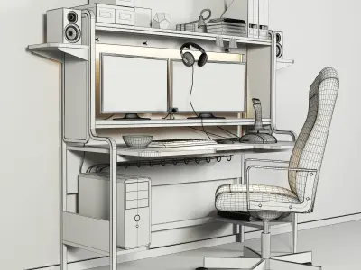 Office 3 ikea computer desk 3D model