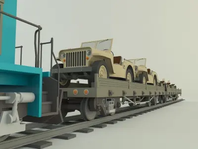 train locomotive wagon willys jeep 3D model