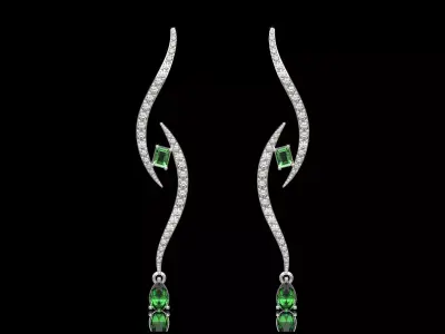 White Gold Diamond and Emerald stl 3dm Earrings je0126 3D print model
