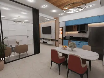 3 BHK Apartment Interior with Assets Low-poly 3D model