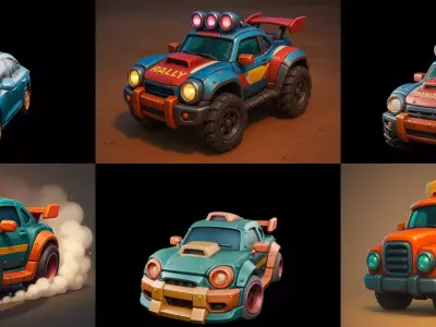 Stylized Car Advanced model bundle 8 pack 100 glb 3D model