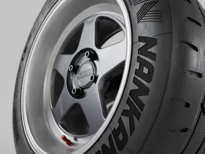 Kansei KNP 15 Rims with Nankang Sportnex CR-S Semi Slick Tires 3D model