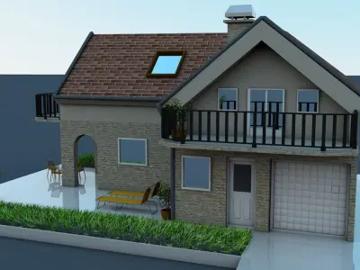 house 4 with balcony Low-poly 3D model