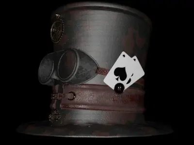 Steampunk Hat old style card Low-poly 3D model