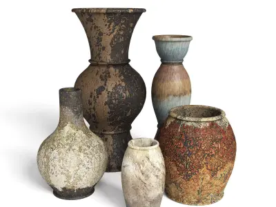 Old Rustic Decor Vase Set 3D model