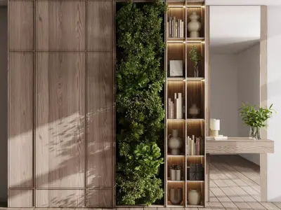 Cabinets wooden Shelves Decorative With Plants and Book 04 Low-poly 3D model