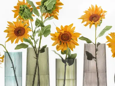 Flower bouquet of sunflowers in a vase 120 3D model