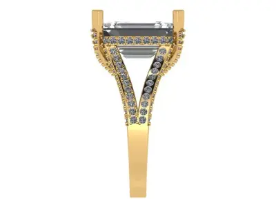 emerald cut solitaire criss cross side with diamonds all around  3D print model