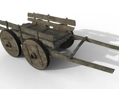 LowPoly Wooden Cart Updated Low-poly 3D model