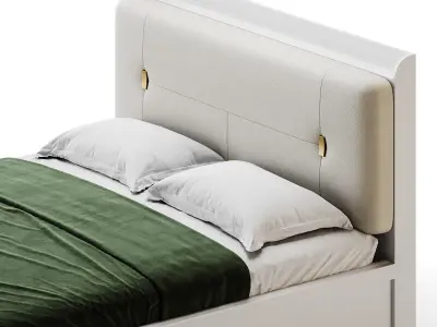 White Wooden Luxury Leather Upholstered Bed 3D model