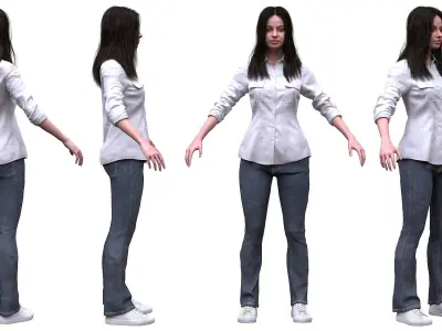 Woman Casual Outfit - Modular - Rigged Low-poly 3D model