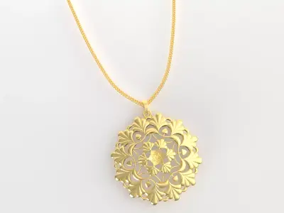 Floral Mandala Pendant Set With Ring 3D print model