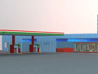 Gas Station Low-poly 3D model