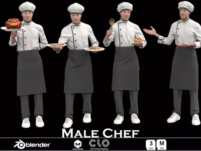 Male Chef Character  Low-poly 3D model