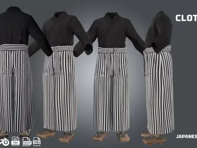 japanese samurai hakama - clothyfic outfit Low-poly 3D model