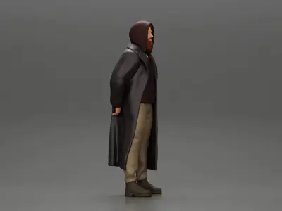 bearded man stands in a stylish hoodie and a flowing long coat 3D print model