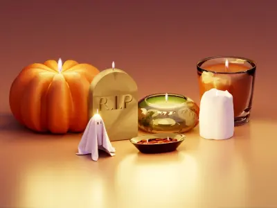 Halloween Candles Pundle with Animated Flame 3D model