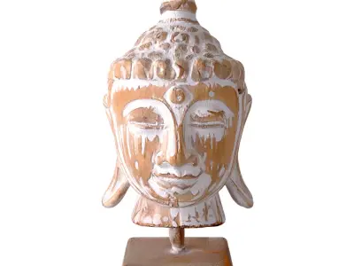 Wooden Buddha Head with Stand 3D model