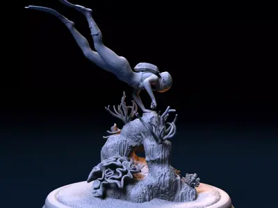 SCI-FI SCUBA DIVER DIORAMA 3D print model