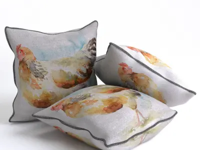 Voyage Cushion - Chicken -Piped Pillow 3D model