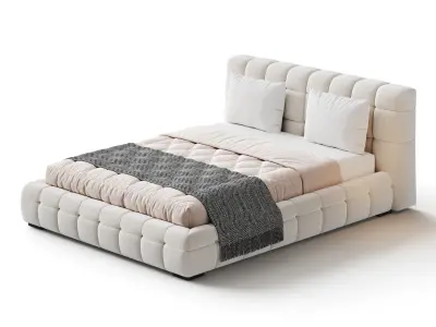Addie White Boucle Minimalist Modern Bed 3D model