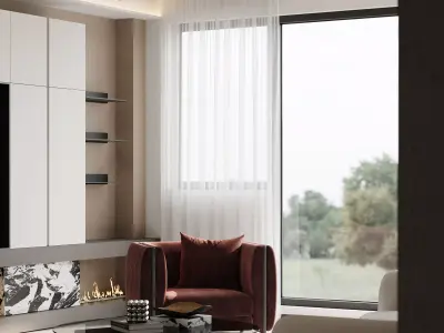 modern living room and dining room interior scenes  3D model