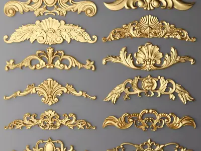 Cartouches SET 7 gold ornate ornaments 3D model