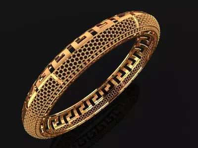 77 Greek key Gold Bangle with Intricate Pattern 62MM-17gm 3D print model