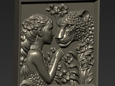 Leopard Head and A Girl A31 3D print model