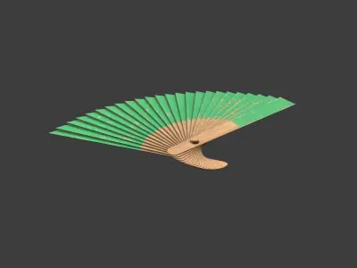 Green Wooden Handheld Fan Low-poly 3D model