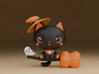 Halloween wizard cat 85 3D print model