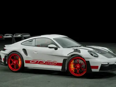Porsche 911 992 GT3 RS White Red Low-poly 3D model