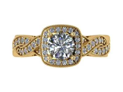 round diamond cushion shape halo criss cross ring  3D print model