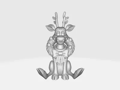 Christmas Reindeer Festive Holiday Decor with Wreath and Bow 3D print model