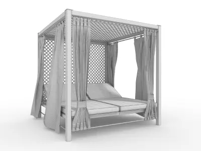 Poolside Cabana 08 with Animated Curtain Blowing in the Wind 3D model