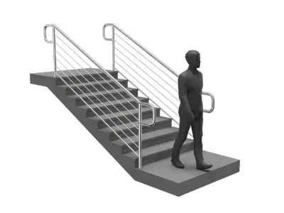 Stairs with Landing and Railings x9 for Architecture 3D model