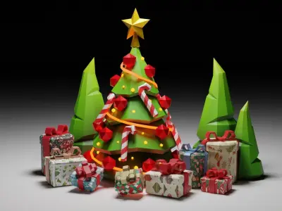 CHRISTMAS TREE BEAUTIFUL WITH GIFTS Low-poly 3D model