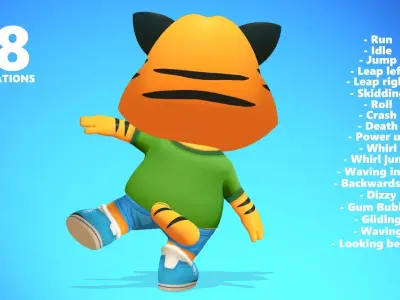 Tiger Cat Animated Rigged Low-poly 3D model