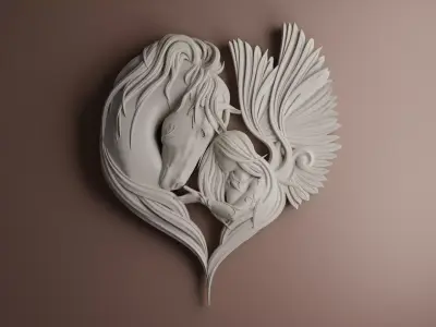 Horse Angel Heart Bas Relief 3D print model