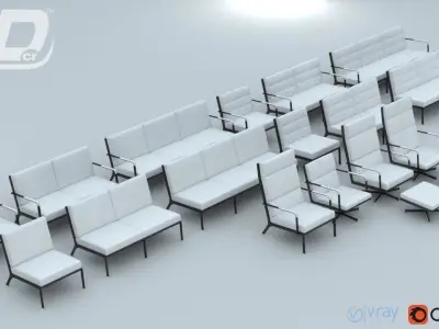 Henndar Set modern living room furniture 3D model