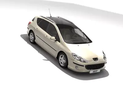 Peugeot 407 SW with HQ interior Low-poly 3D model