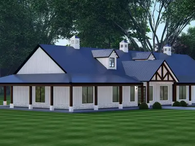 American Exterior House Design  Modern Country Home Architecture 3D model
