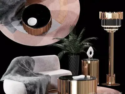 Modern Gold Sofa Furniture Low-poly 3D model