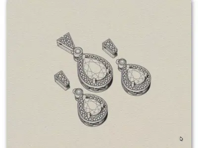 pear halo jewelry set earring and pendant 3D print model