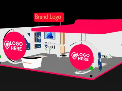 Curved fascia exhibition stall with circular side logos Low-poly 3D model
