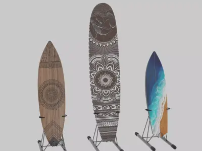 Wooden surfboard Low-poly 3D model Low-poly 3D model