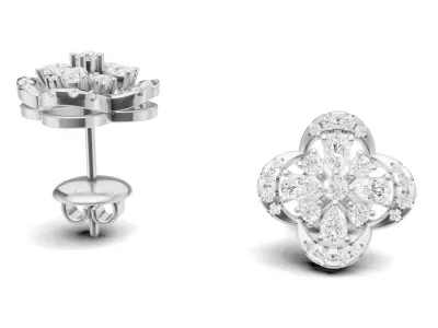 Diamond Clover Stud Earrings For Women        3D print model