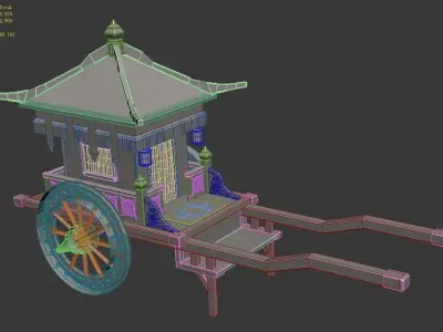 Game Chinese ancient - red carriage 3D model