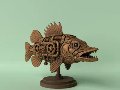 Iron Pike Steampunk Pike Fish Sculpture 3D print model